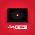 Watching video tutorials on laptop illustration. Online webinar, course, training. Vector on isolated background. EPS 10
