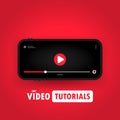 Watching video tutorials on smart phone illustration. Distance education. Online webinar, course, training. Vector on isolated Royalty Free Stock Photo