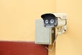 Watching you, Funny face CCTV or Security camera installed on the wall Royalty Free Stock Photo