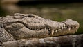 Wild Marsh Crocodile Close-up, with Eyes, Skin Texture and Teeth Patterns Visible