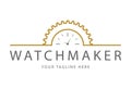 Watchmaker or clockmaker abstract logo. Watchmaking School sign. Watch restoration. icon. Clock repair service