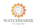 Watchmaker or clockmaker abstract logo. Watchmaking School sign. Watch restoration .icon. Clock repair service