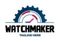 Watchmaker or clockmaker abstract logo. Watchmaking School sign. Watch restoration i.con. Clock repair service