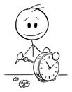 Watchmaker Repairing Alarm Clock , Vector Cartoon Stick Figure Illustration