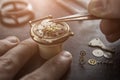 Process of installing a part on a mechanical watch, watch repair Royalty Free Stock Photo