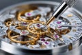 Watchmaker Tool Adjusting Tiny Gears Inside Wristwatch Royalty Free Stock Photo