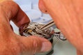 Watchmaker working on pocketwatch Royalty Free Stock Photo