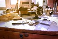 Watchmaker workshop. Workplace of watch repairer. Process of repair mechanical watches.