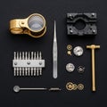 Parts of a mechanical watch, such as gears and watch movements, are Royalty Free Stock Photo