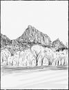 The Watchman Northwest Aspect in Zion National Park Washington County Utah WPA Poster Art Pen and Ink drawing