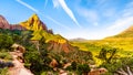 The Watchman peak in Zion National Park in Utah, USA, during an early morning hike on the Watchman Trail Royalty Free Stock Photo