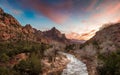 the watchman during sunset at Zion national park Royalty Free Stock Photo