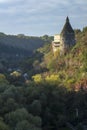 A watchtower above the canyon of the Smotrych River in Kamianets-Podilskyi, Royalty Free Stock Photo