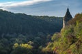A watchtower above the canyon of the Smotrych River in Kamianets-Podilskyi, Royalty Free Stock Photo
