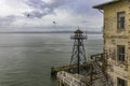 Watchtower of the Alcatraz maximum security federal prison in San Francisco Bay, in the state of California, United States. Royalty Free Stock Photo