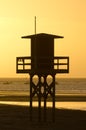 Watchtower on a beach at sunset