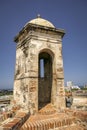 Watchtower of Castle San Felipe de Barajas against blue sky, Cartagena, colombia Royalty Free Stock Photo