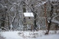 Watchtower in forest on snow