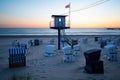 Watchtower for lifeguards on the baltic sea at sunset.