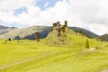 Watchtower made of shale stone. Kvemo Upper Omalo in Georgian Caucasus in Tusheti region