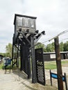 A watchtower at the main gate in the Nazi concentration camp in Sztutowo (Stutthof), Poland