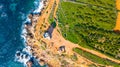 Watchtower in Malta with sea from drone Royalty Free Stock Photo