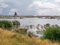 Watchtower and marshes on manmade artificial island Marker Wadden, Markermeer, Netherlands