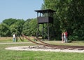 Watchtower and railway track at former Nazi transit camp Westerbork Royalty Free Stock Photo