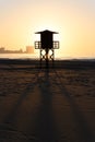 Watchtower silhouette at the beach in Spain