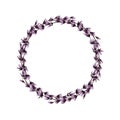 Watecolor lavender purple wreath on white background with copy space for wedding invitation cards