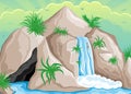 Landscape with a beautiful tropical waterfall.