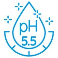 Water Acidity pH5.5. Liquid drop outline pictogram with scale and text