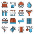 Water, Air and Car Oil Filter Related Icons Set on White Background. Vector