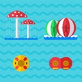 Water aquapark playground with slides and splash pads for family fun vector illustration. Royalty Free Stock Photo