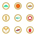 Water amusement icon set, cartoon style