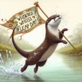 water animal, sea lion with the banner that says whiskred whiss on leap day, leap year celebrations HD Royalty Free Stock Photo