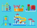 Water aquapark playground with slides and splash pads Royalty Free Stock Photo