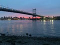 On the water Astoria park nyc fire red skyline astoria warriors Royalty Free Stock Photo