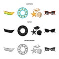 Water attraction, seashells, goggles.Summer vacation set collection icons in cartoon,black,monochrome style vector Royalty Free Stock Photo