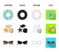 Water attraction, seashells, goggles.Summer vacation set collection icons in cartoon,black,outline,flat style vector Royalty Free Stock Photo