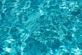 Water background. Blue water, ripples and highlights. Texture of water surface and tiled bottom.