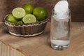 Water, baking soda and lemon - photo on wooden background