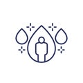 water balance line icon, man and water drop