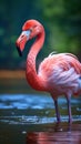 Water ballet Close up of a beautiful pink flamingo on a lake Royalty Free Stock Photo