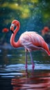 Water ballet Close up of a beautiful pink flamingo on a lake Royalty Free Stock Photo