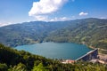 Perucac lake with barrier dam and clean blue water on river Drina in natural park Tara Royalty Free Stock Photo