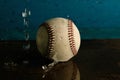 Water on baseball, rain game concept Royalty Free Stock Photo