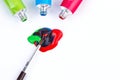 Water based paints with paintbrush mixing colors Royalty Free Stock Photo