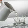 Pitcher has a glossy finish and a handle with water flowing in a Royalty Free Stock Photo