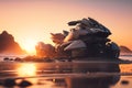 Water bike on the beach at dawn. Golden sun setting behind casting a warm glow